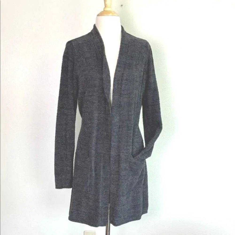 BAREFOOT DREAMS Women Large Cozychic Lite Charcoal Grey Open Cardigan Comfy